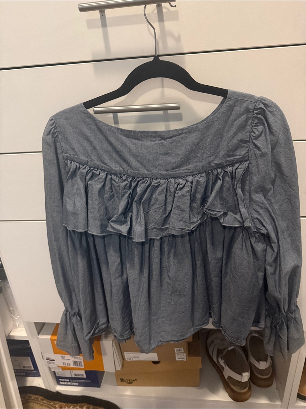 Banana Republic Dusty Blue Ruffle Yoke Top